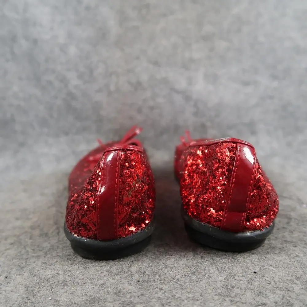 Xhilaration Shoes Kids Girls 2.5 Ballet Flats Red Glitter Bow Slip On Round Toe